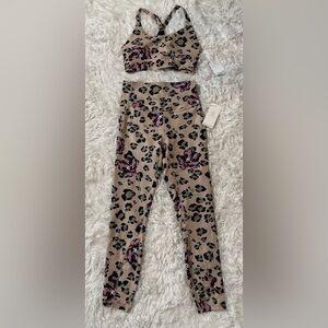 NEW Leopard Floral Print Matching Workout Activewear Set Sports Bra Leggings S